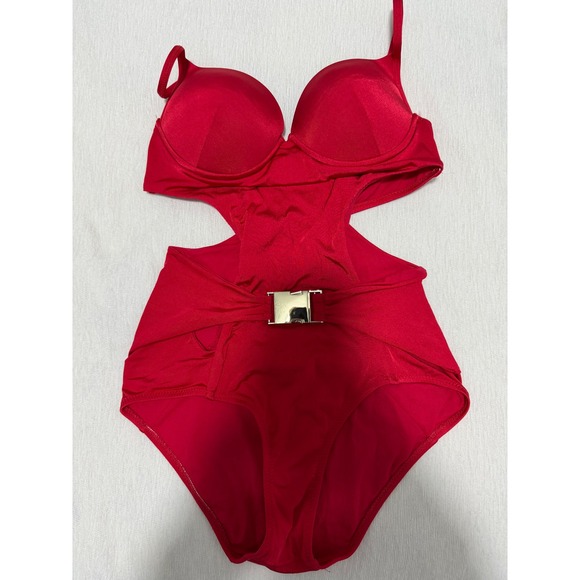 MOEVA LONDON Red Cutout One Piece Swimsuit Gold Buckle Size S - Picture 2 of 7